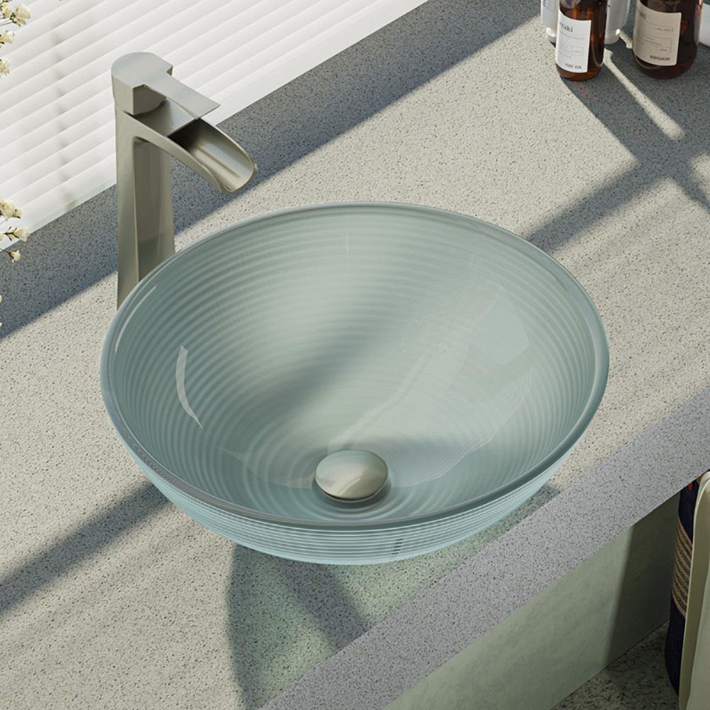Alternate Image for Rene 17" Round Glass Bathroom Sink, Sparkling Silver, with Faucet, R5-5034-R9-7007-BN