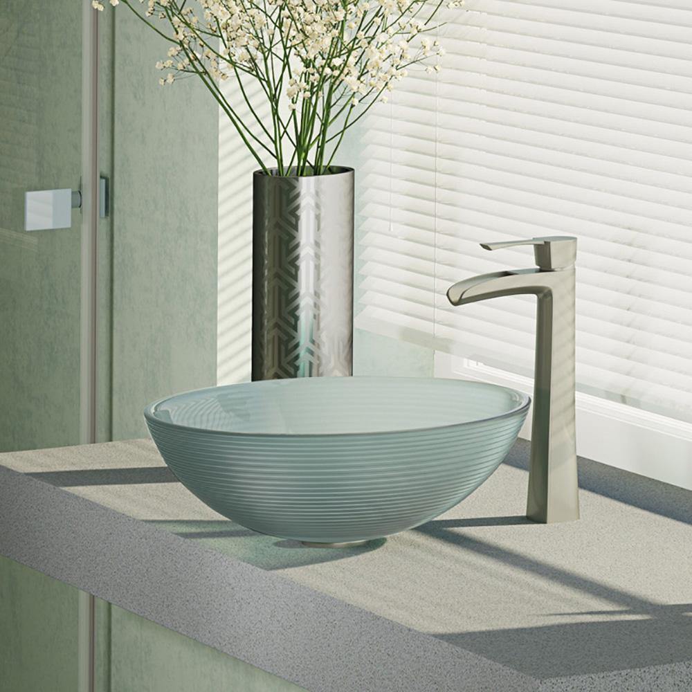 Alternate Image for Rene 17" Round Glass Bathroom Sink, Sparkling Silver, with Faucet, R5-5034-R9-7007-BN