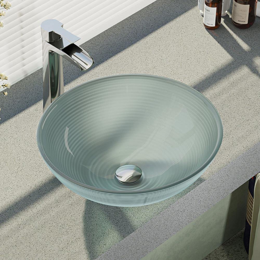 Alternate Image for Rene 17" Round Glass Bathroom Sink, Sparkling Silver, with Faucet, R5-5034-R9-7007-C