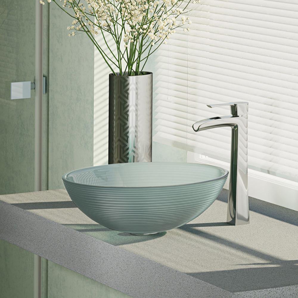 Alternate Image for Rene 17" Round Glass Bathroom Sink, Sparkling Silver, with Faucet, R5-5034-R9-7007-C