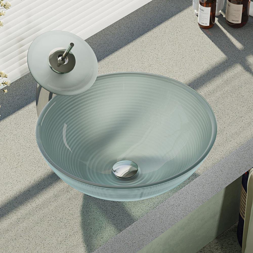 Alternate Image for Rene 17" Round Glass Bathroom Sink, Sparkling Silver, with Faucet, R5-5034-WF-C