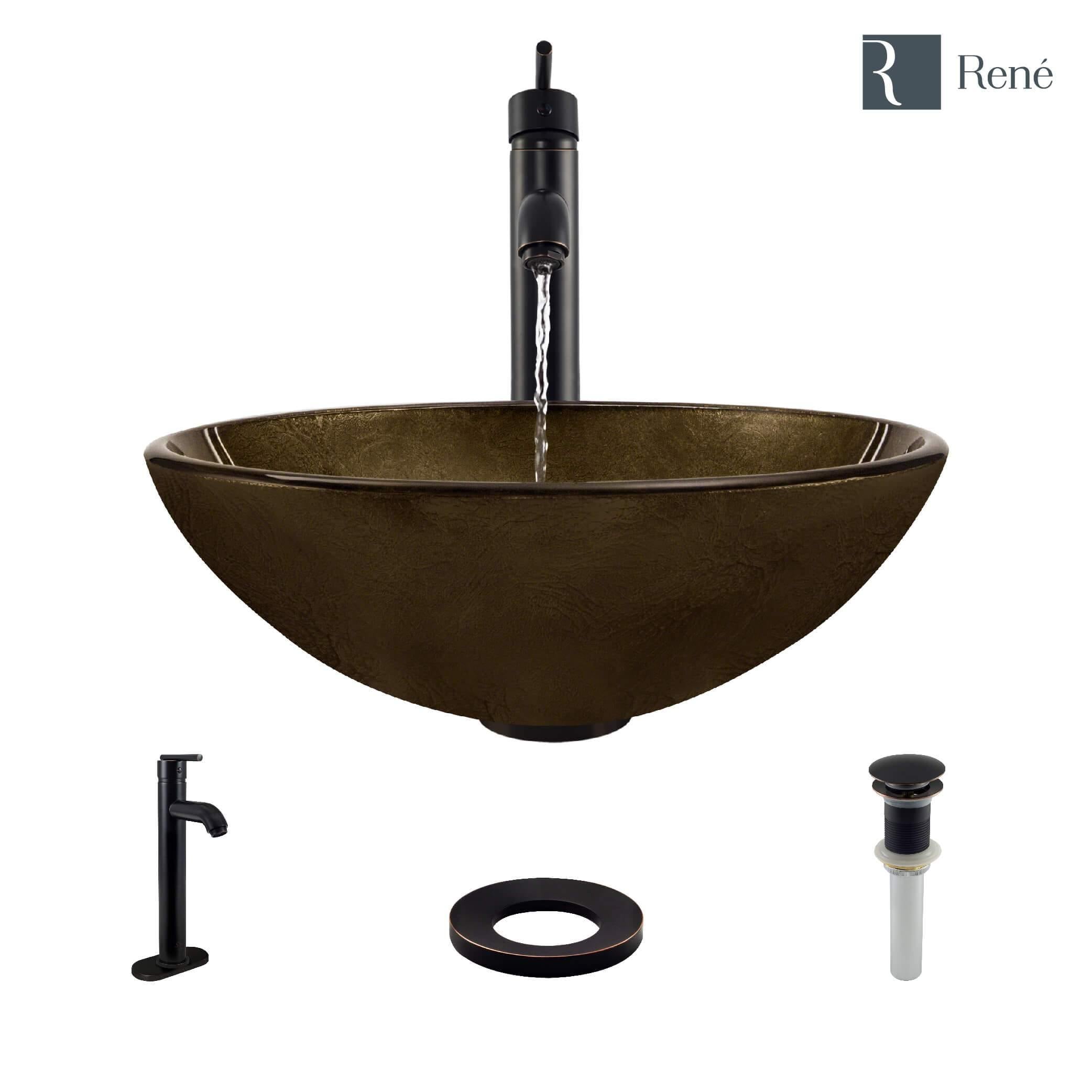 Alternate Image for Rene 17" Round Glass Bathroom Sink, Regal Bronze and Earth Tones, with Faucet, R5-5035-R9-7001-ABR