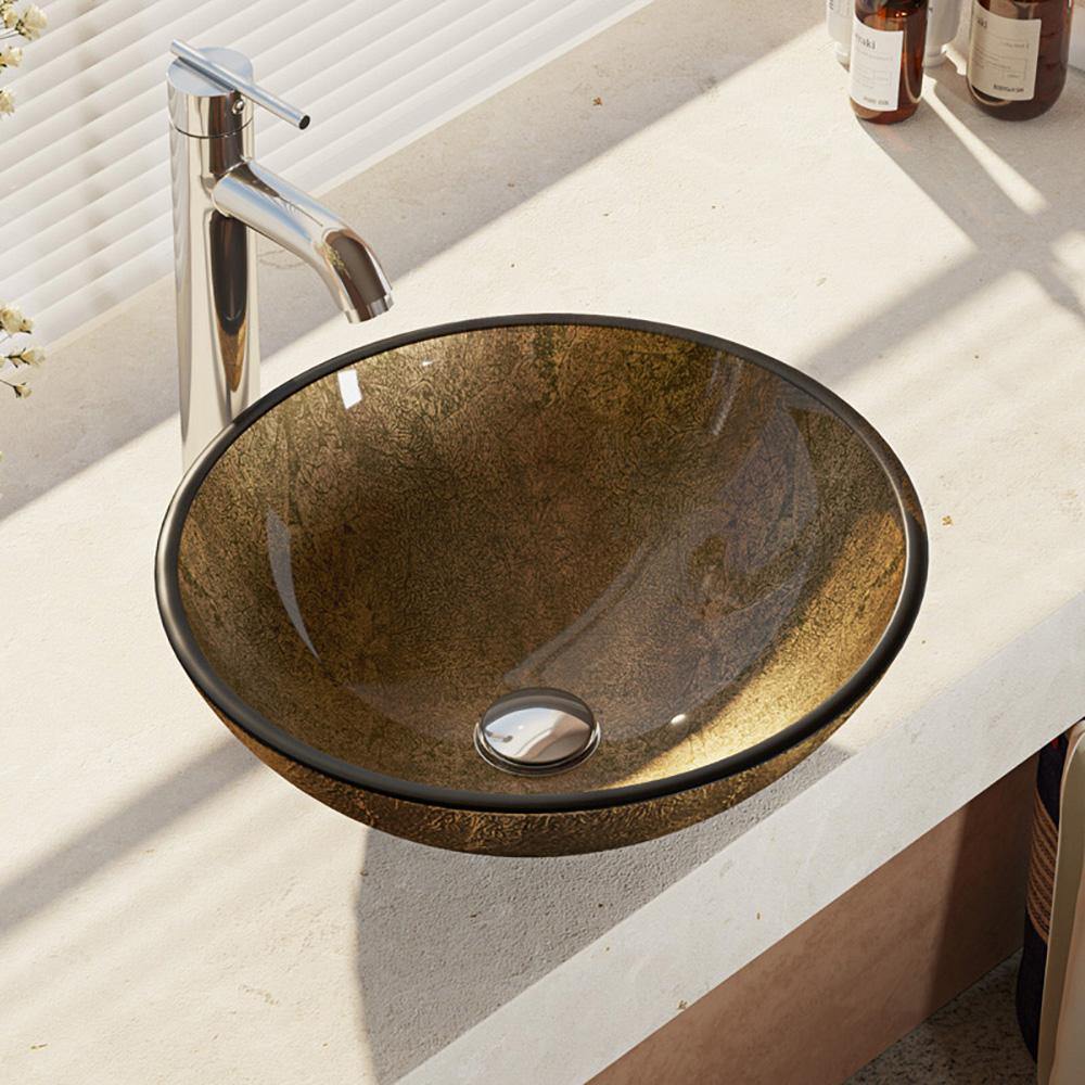 Alternate Image for Rene 17" Round Glass Bathroom Sink, Regal Bronze and Earth Tones, with Faucet, R5-5035-R9-7001-C