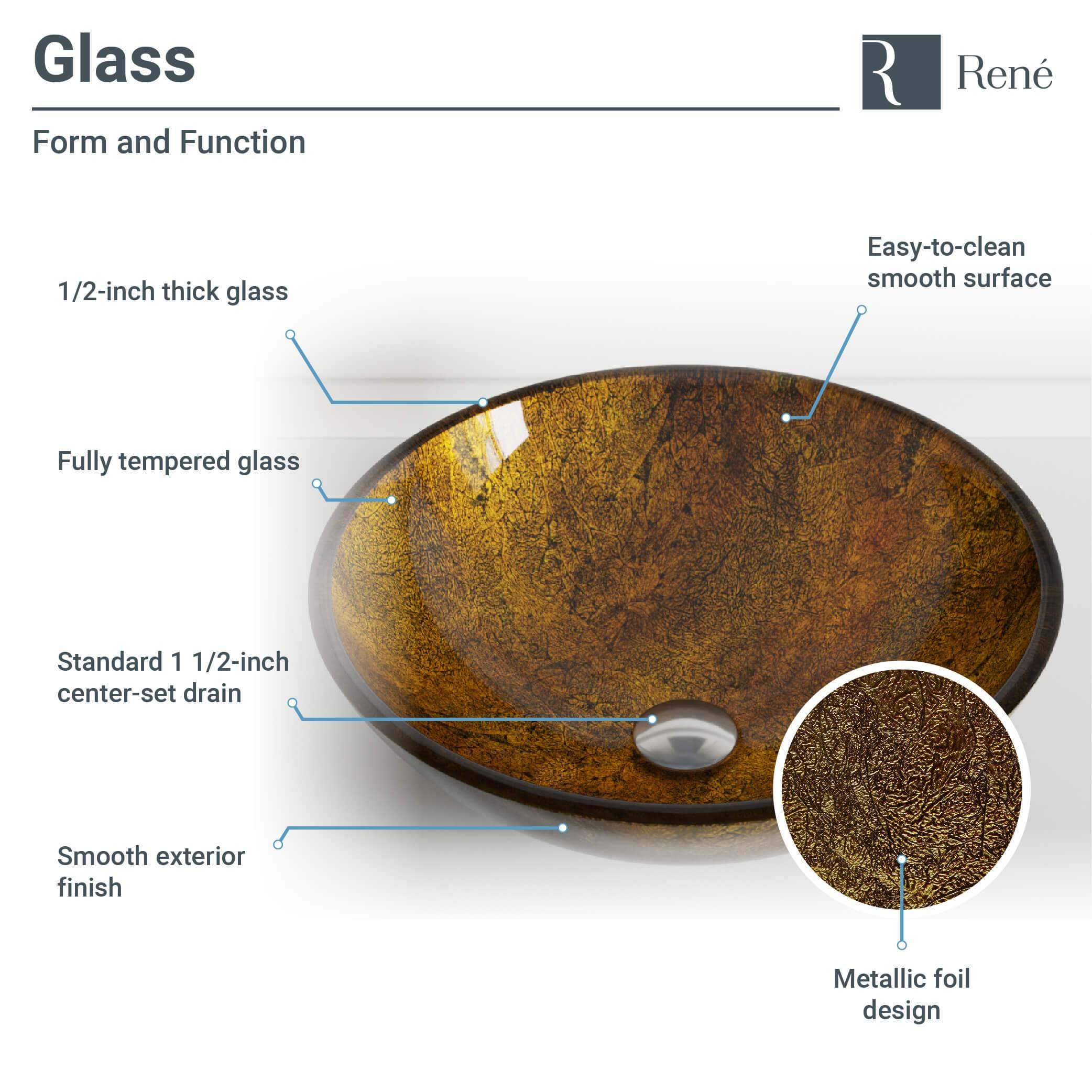 Rene 17" Round Glass Bathroom Sink, Regal Bronze and Earth Tones, with Faucet, R5-5035-R9-7003-ABR - The Sink Boutique