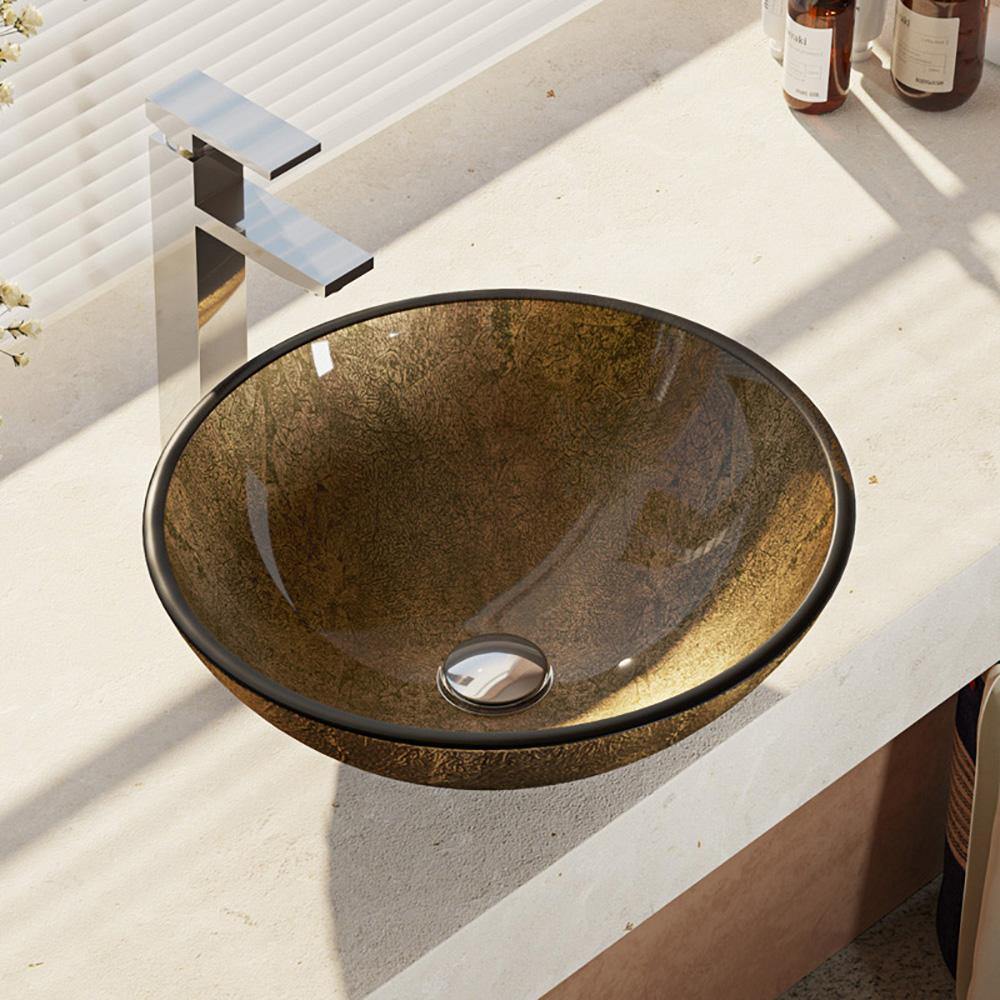 Alternate Image for Rene 17" Round Glass Bathroom Sink, Regal Bronze and Earth Tones, with Faucet, R5-5035-R9-7003-C