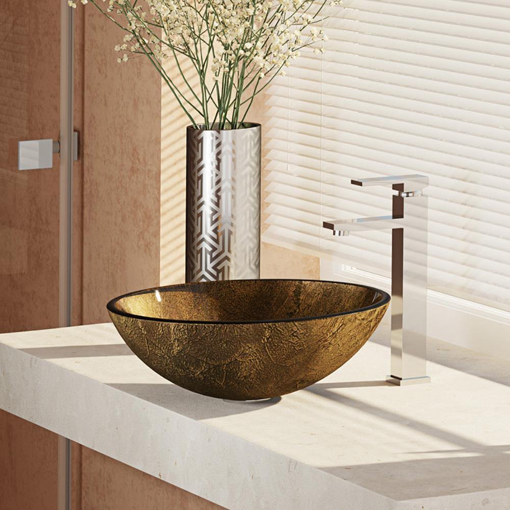 Alternate Image for Rene 17" Round Glass Bathroom Sink, Regal Bronze and Earth Tones, with Faucet, R5-5035-R9-7003-C