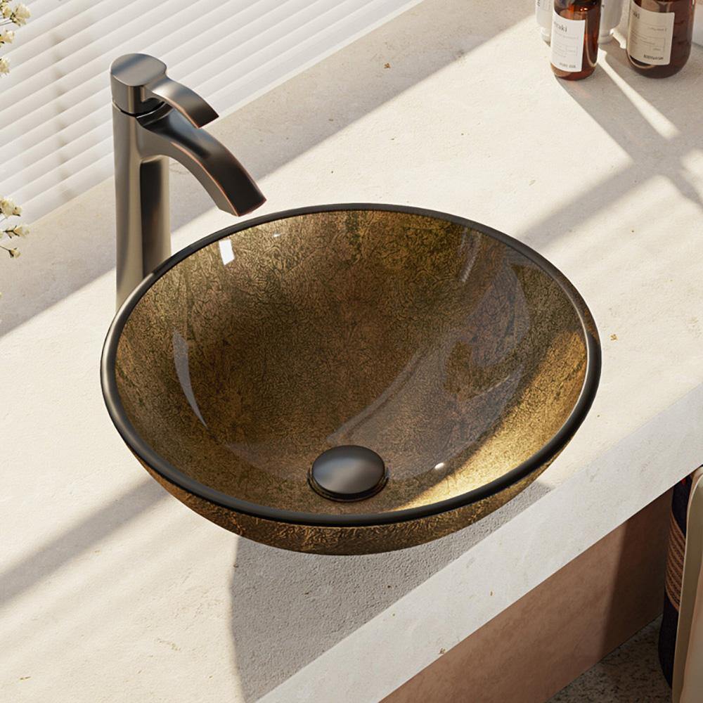 Alternate Image for Rene 17" Round Glass Bathroom Sink, Regal Bronze and Earth Tones, with Faucet, R5-5035-R9-7006-ABR