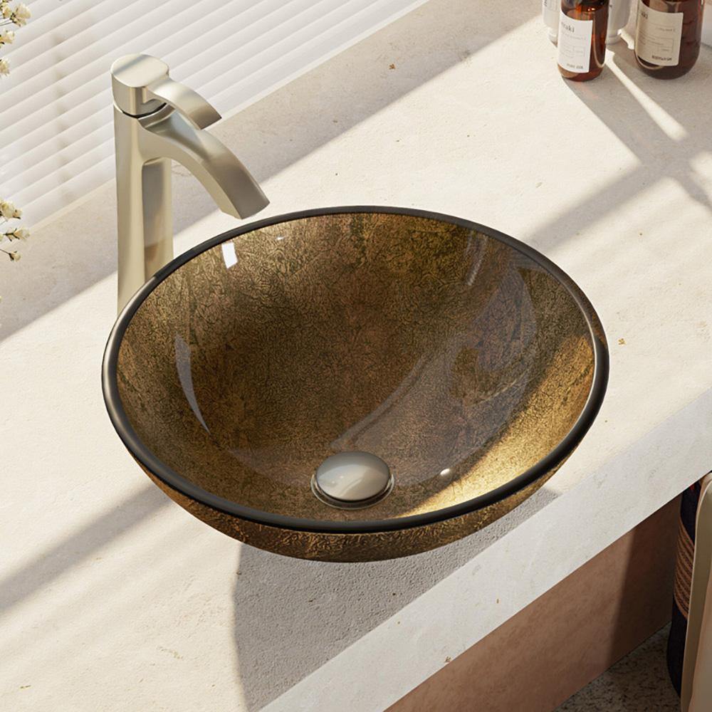 Alternate Image for Rene 17" Round Glass Bathroom Sink, Regal Bronze and Earth Tones, with Faucet, R5-5035-R9-7006-BN