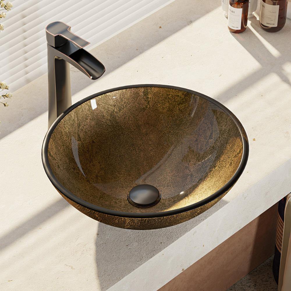 Alternate Image for Rene 17" Round Glass Bathroom Sink, Regal Bronze and Earth Tones, with Faucet, R5-5035-R9-7007-ABR