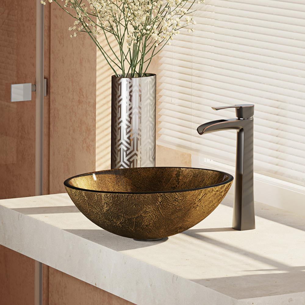 Alternate Image for Rene 17" Round Glass Bathroom Sink, Regal Bronze and Earth Tones, with Faucet, R5-5035-R9-7007-ABR