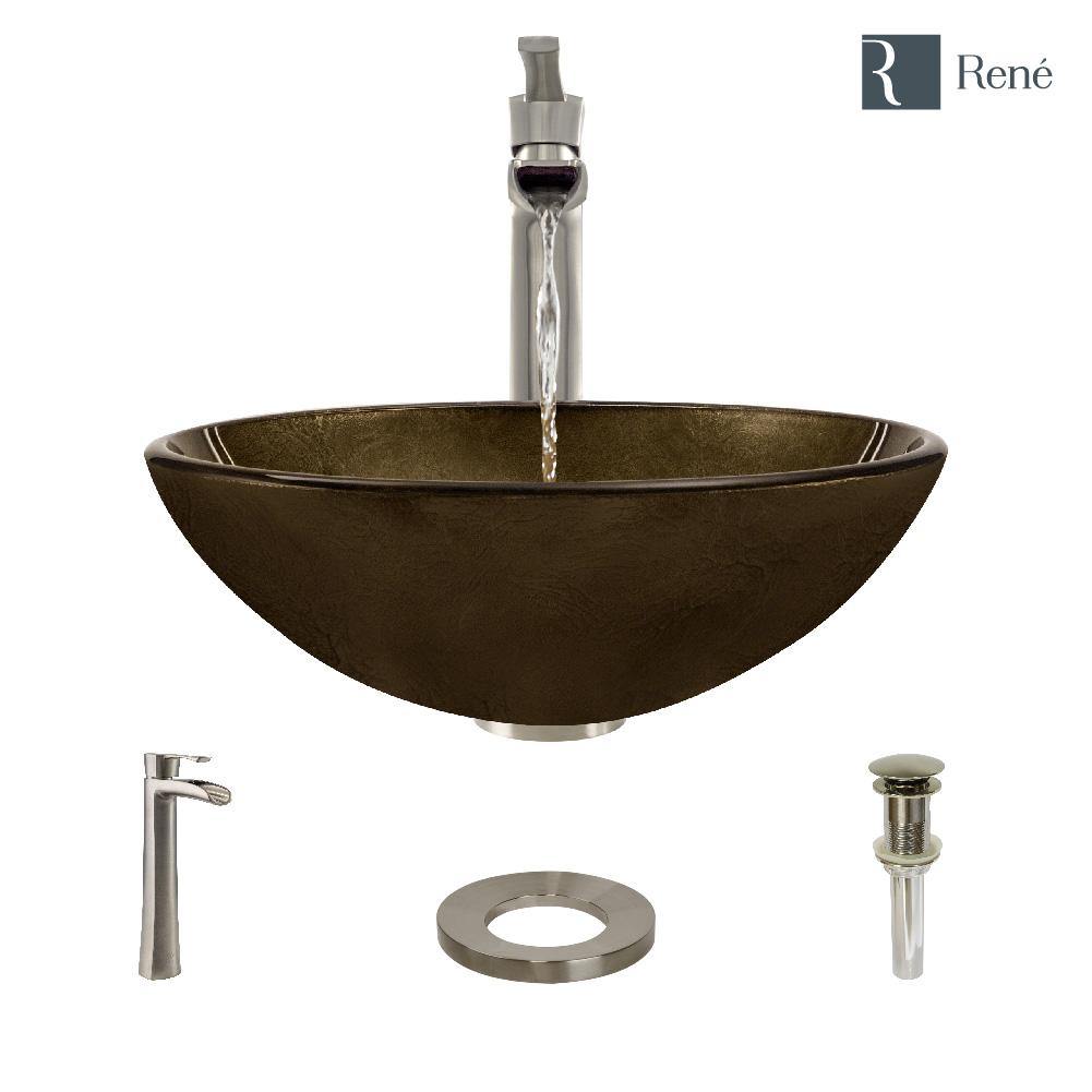 Alternate Image for Rene 17" Round Glass Bathroom Sink, Regal Bronze and Earth Tones, with Faucet, R5-5035-R9-7007-BN