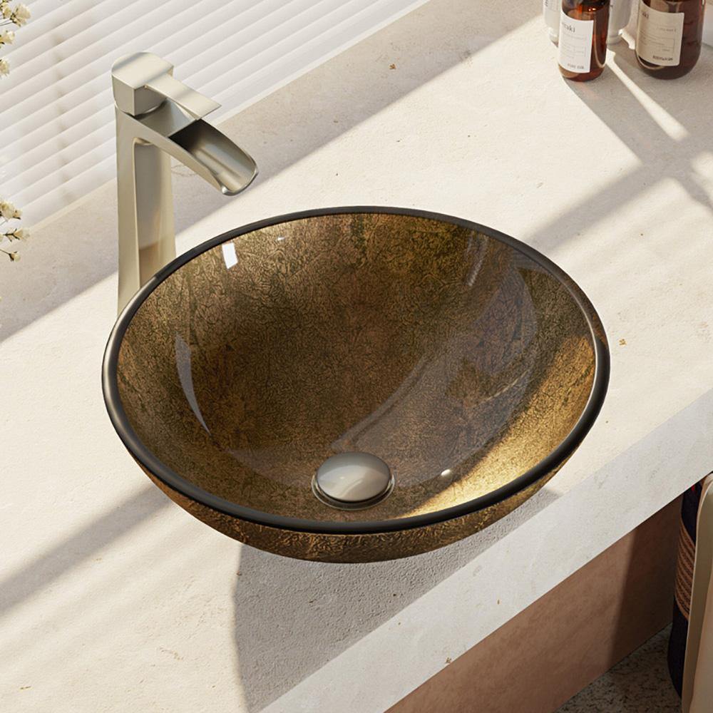 Alternate Image for Rene 17" Round Glass Bathroom Sink, Regal Bronze and Earth Tones, with Faucet, R5-5035-R9-7007-BN