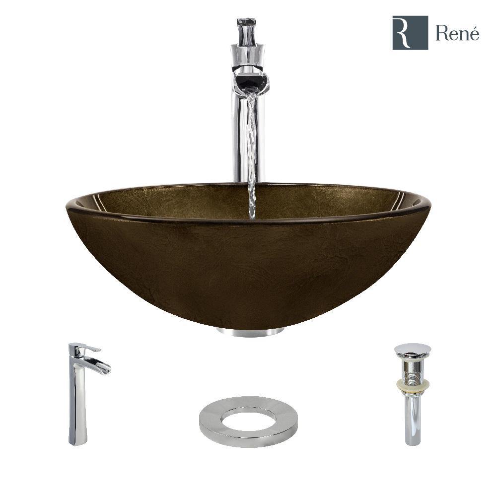 Alternate Image for Rene 17" Round Glass Bathroom Sink, Regal Bronze and Earth Tones, with Faucet, R5-5035-R9-7007-C