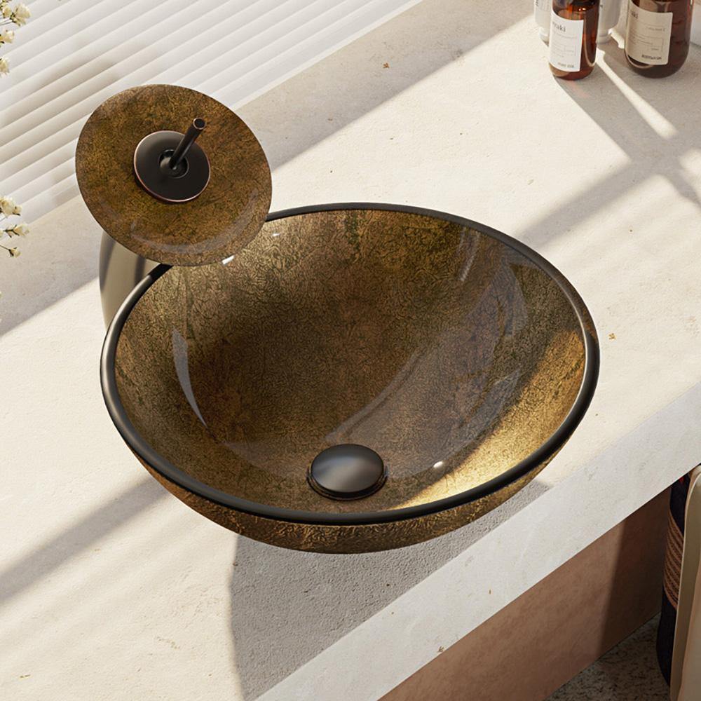 Alternate Image for Rene 17" Round Glass Bathroom Sink, Regal Bronze and Earth Tones, with Faucet, R5-5035-WF-ABR