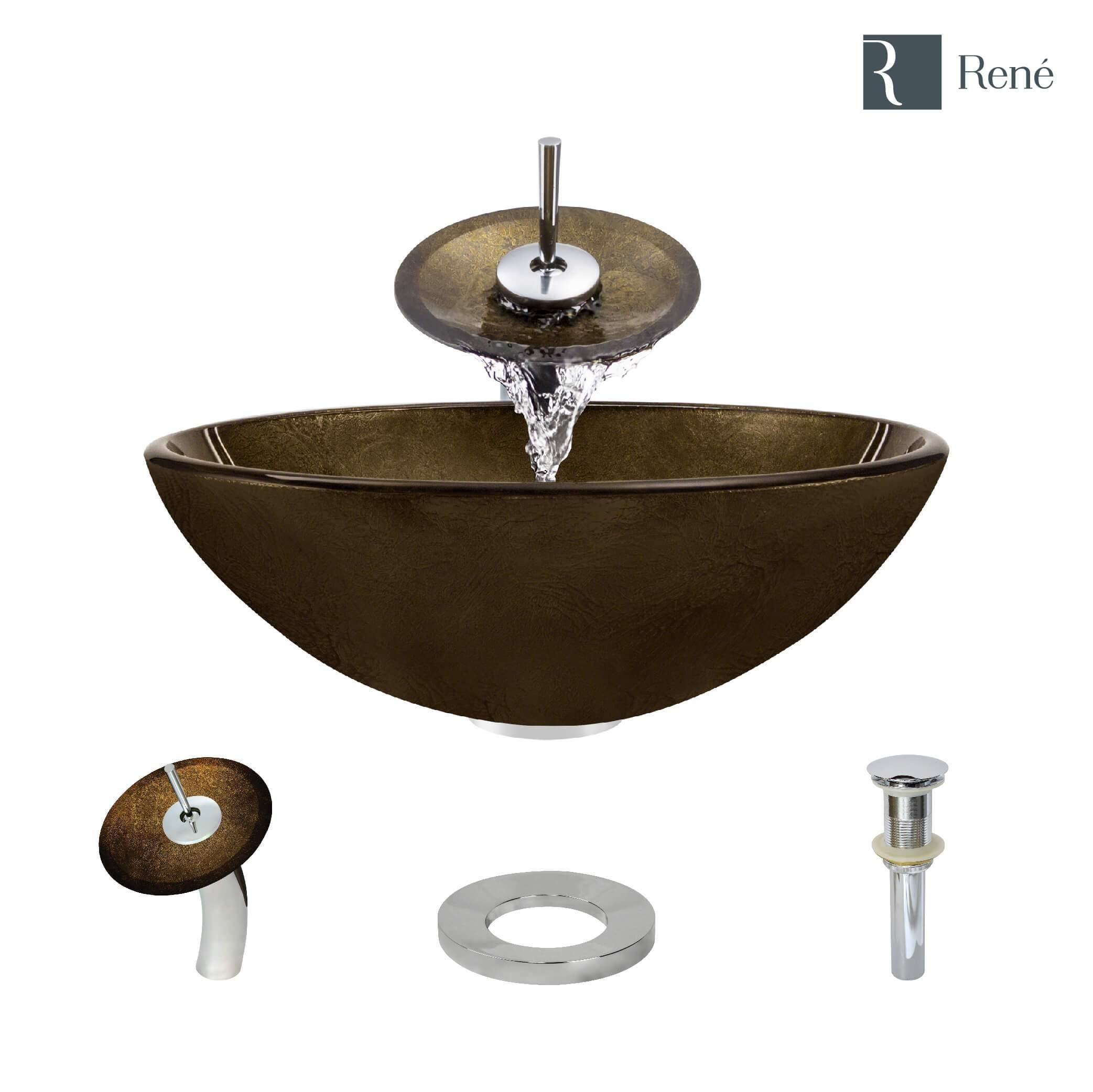 Alternate Image for Rene 17" Round Glass Bathroom Sink, Regal Bronze and Earth Tones, with Faucet, R5-5035-WF-C