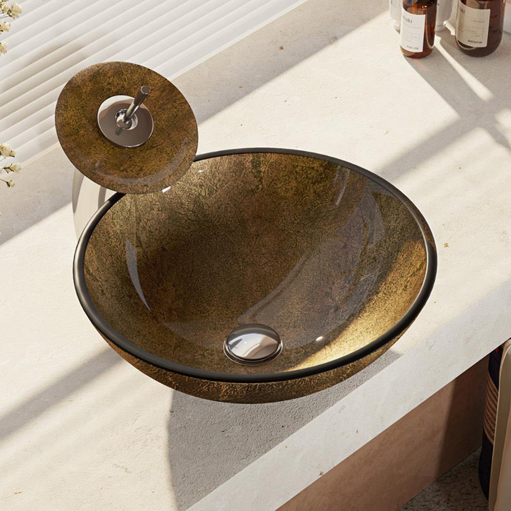 Alternate Image for Rene 17" Round Glass Bathroom Sink, Regal Bronze and Earth Tones, with Faucet, R5-5035-WF-C