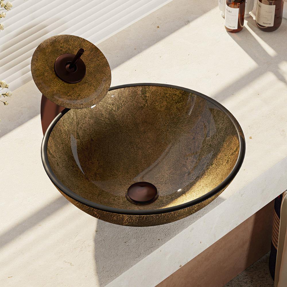Alternate Image for Rene 17" Round Glass Bathroom Sink, Regal Bronze and Earth Tones, with Faucet, R5-5035-WF-ORB
