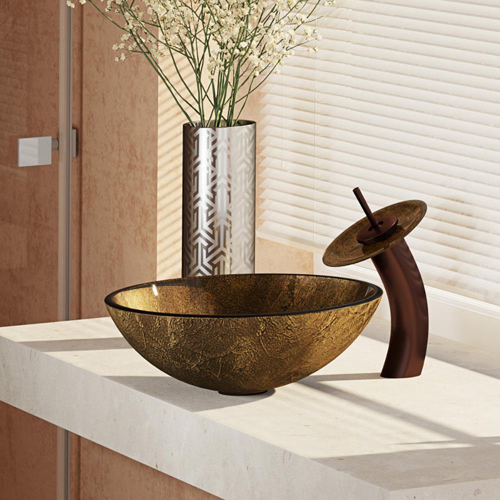 Alternate Image for Rene 17" Round Glass Bathroom Sink, Regal Bronze and Earth Tones, with Faucet, R5-5035-WF-ORB