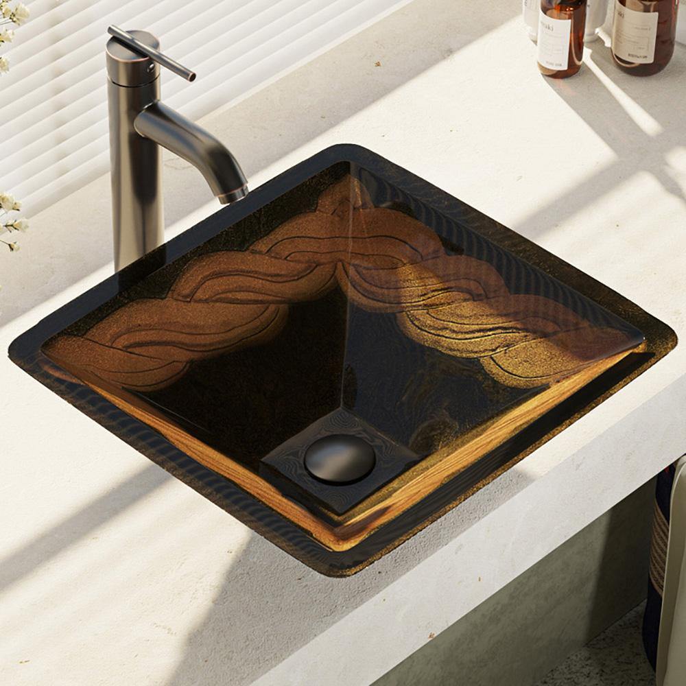 Alternate Image for Rene 17" Square Glass Bathroom Sink, Metallic Green and Gold, with Faucet, R5-5036-R9-7001-ABR
