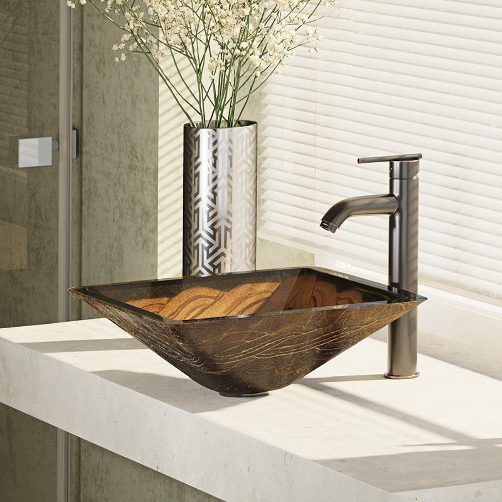 Alternate Image for Rene 17" Square Glass Bathroom Sink, Metallic Green and Gold, with Faucet, R5-5036-R9-7001-ABR