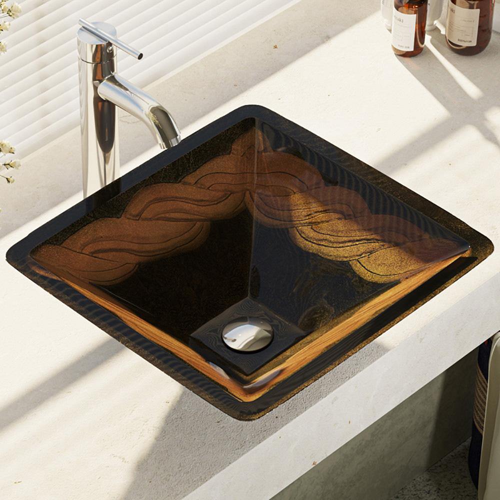 Alternate Image for Rene 17" Square Glass Bathroom Sink, Metallic Green and Gold, with Faucet, R5-5036-R9-7001-C