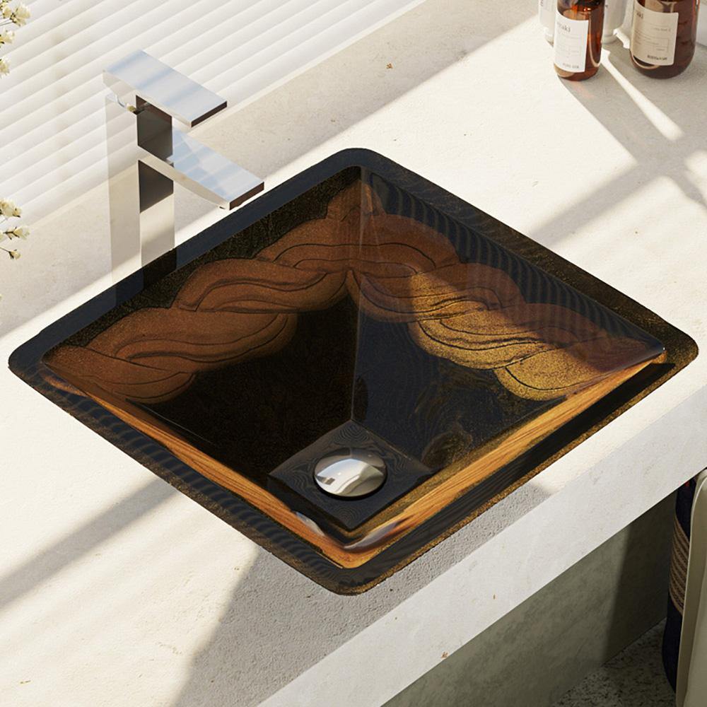 Alternate Image for Rene 17" Square Glass Bathroom Sink, Metallic Green and Gold, with Faucet, R5-5036-R9-7003-C