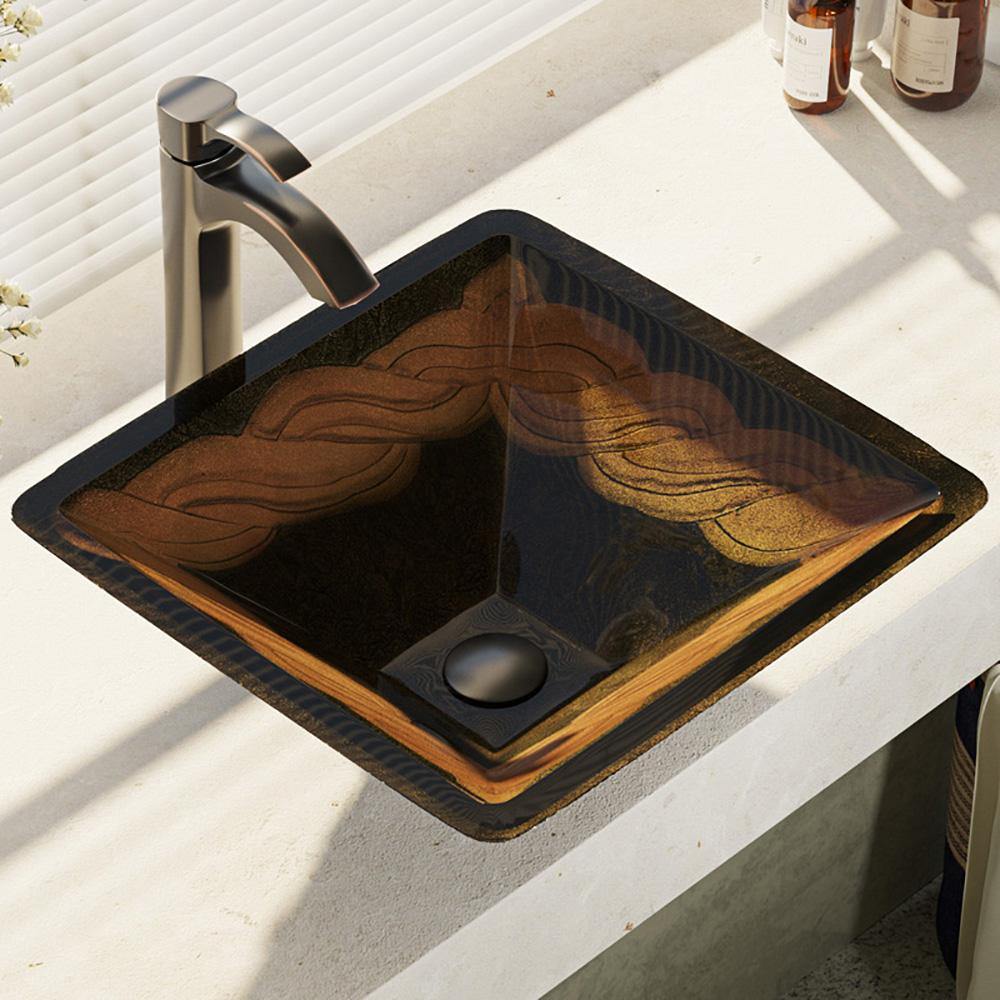 Alternate Image for Rene 17" Square Glass Bathroom Sink, Metallic Green and Gold, with Faucet, R5-5036-R9-7006-ABR