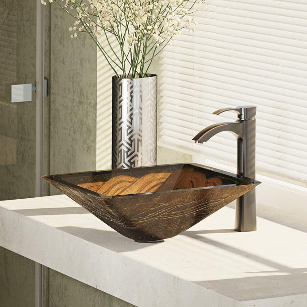 Alternate Image for Rene 17" Square Glass Bathroom Sink, Metallic Green and Gold, with Faucet, R5-5036-R9-7006-ABR