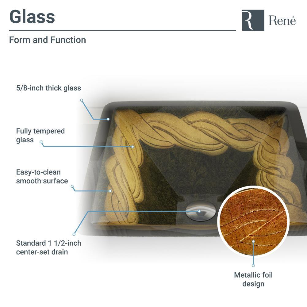 Alternate Image for Rene 17" Square Glass Bathroom Sink, Metallic Green and Gold, with Faucet, R5-5036-R9-7006-BN