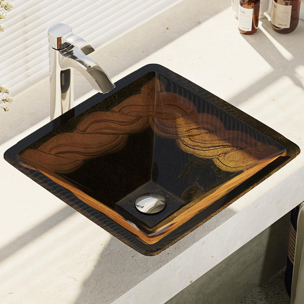 Alternate Image for Rene 17" Square Glass Bathroom Sink, Metallic Green and Gold, with Faucet, R5-5036-R9-7006-C