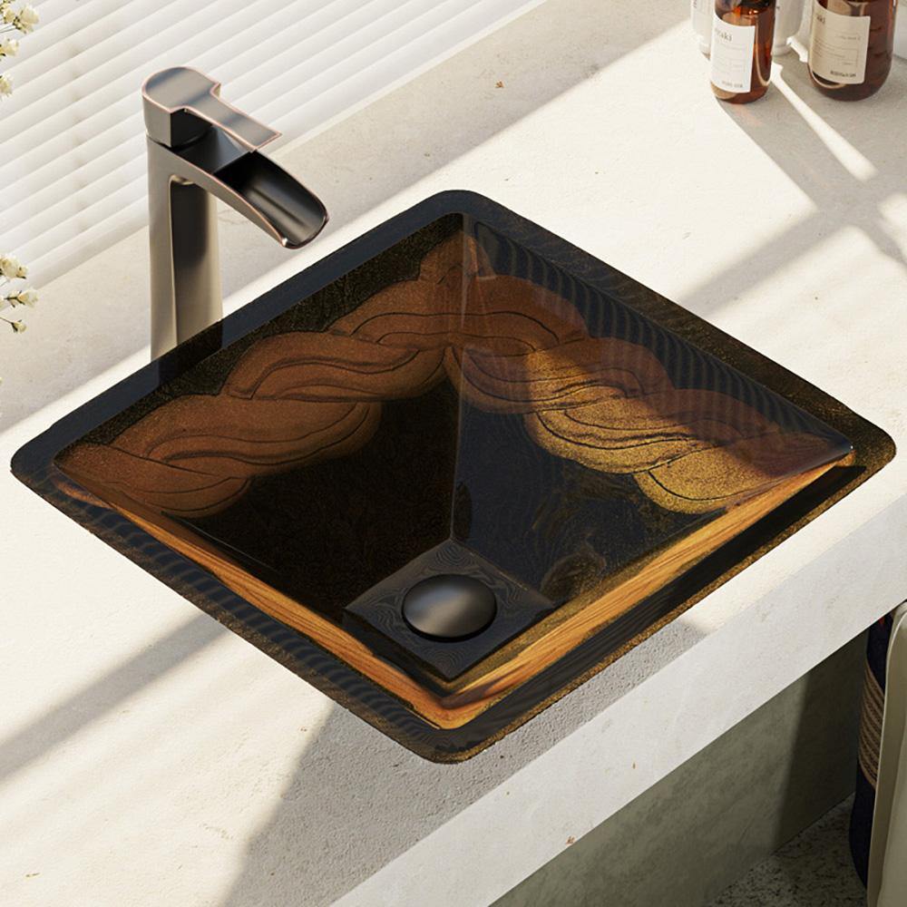 Alternate Image for Rene 17" Square Glass Bathroom Sink, Metallic Green and Gold, with Faucet, R5-5036-R9-7007-ABR