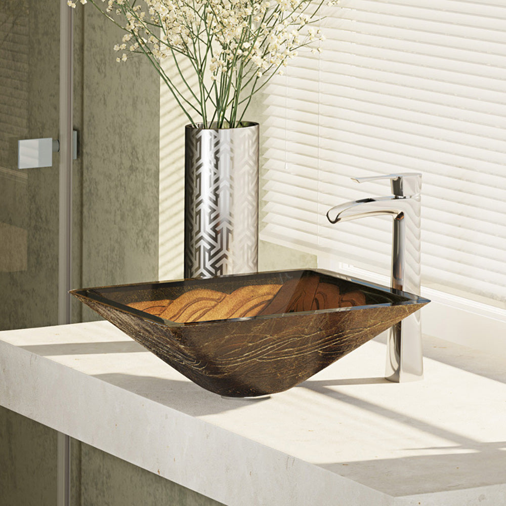 Alternate Image for Rene 17" Square Glass Bathroom Sink, Metallic Green and Gold, with Faucet, R5-5036-R9-7007-C