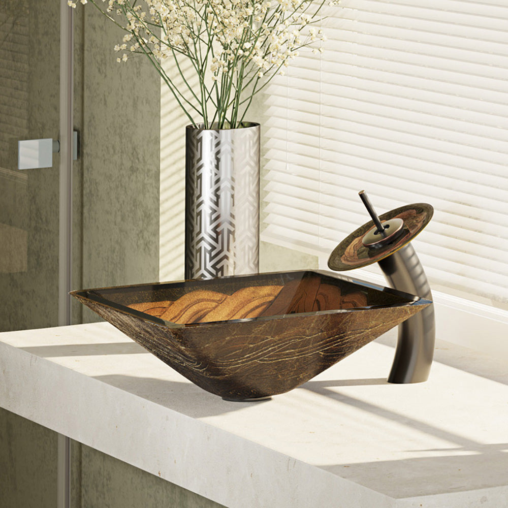 Alternate Image for Rene 17" Square Glass Bathroom Sink, Metallic Green and Gold, with Faucet, R5-5036-WF-ABR