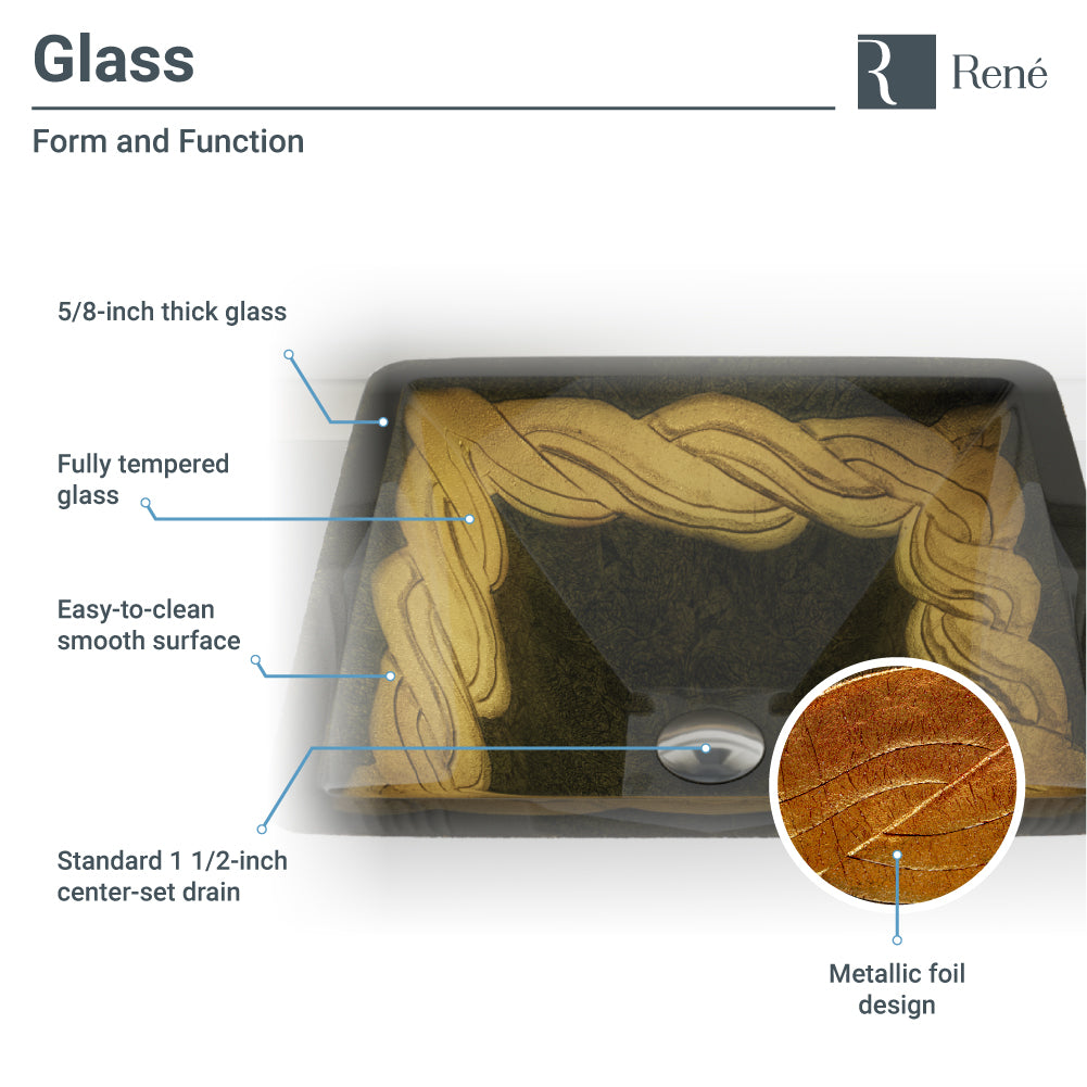 Alternate Image for Rene 17" Square Glass Bathroom Sink, Metallic Green and Gold, with Faucet, R5-5036-WF-ORB