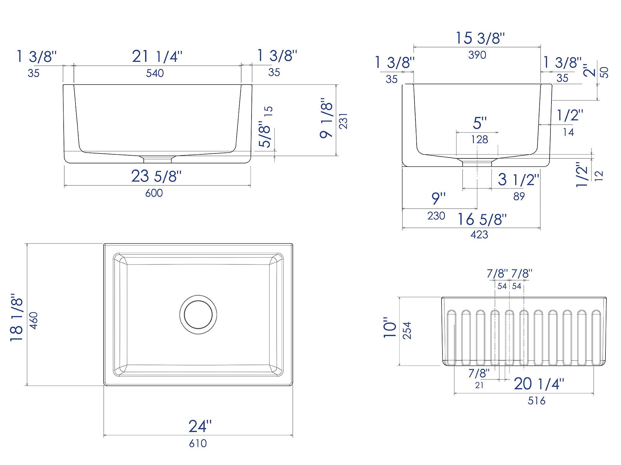 Alternate Image for ALFI 24" Single Bowl Fireclay Farmhouse Apron Sink, Biscuit, Reversible, AB2418HS-B