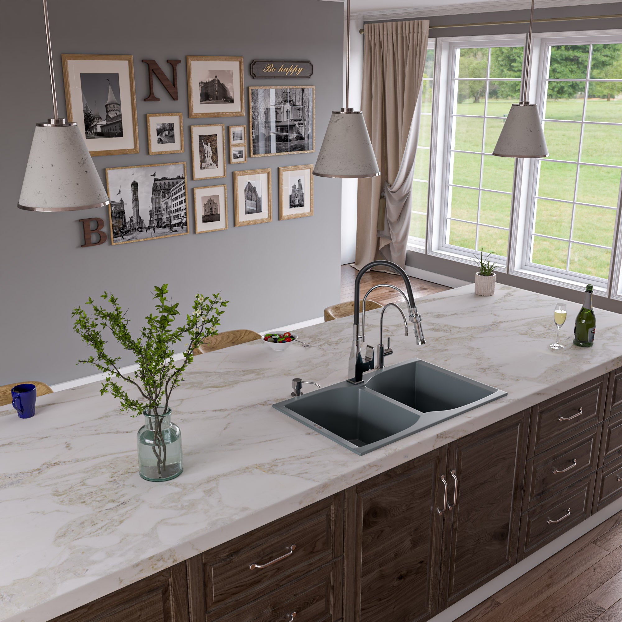 Alternate Image for ALFI brand AB3220DI-T Titanium 32" Drop-In Double Bowl Granite Composite Kitchen Sink