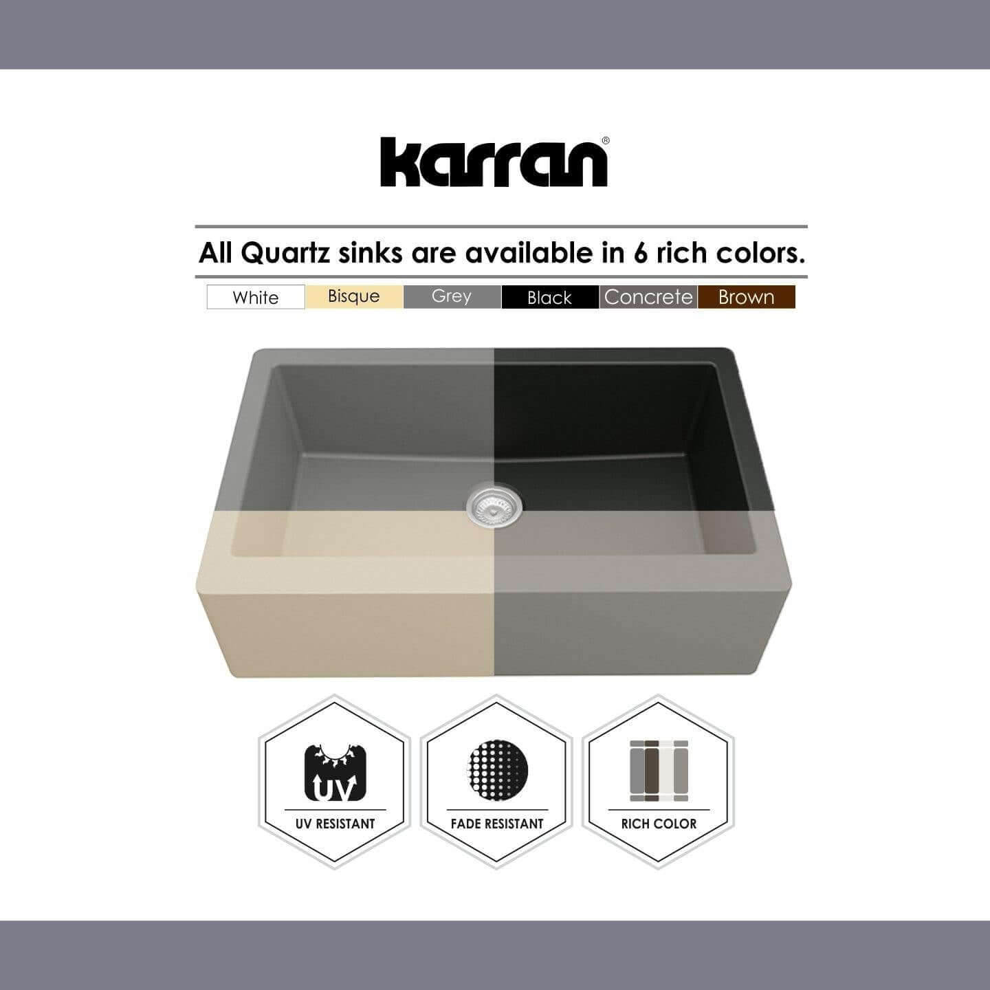 Alternate Image for Karran 34" Quartz Composite Retrofit Farmhouse Sink, 60/40 Double Bowl, Grey, QAR-760-GR