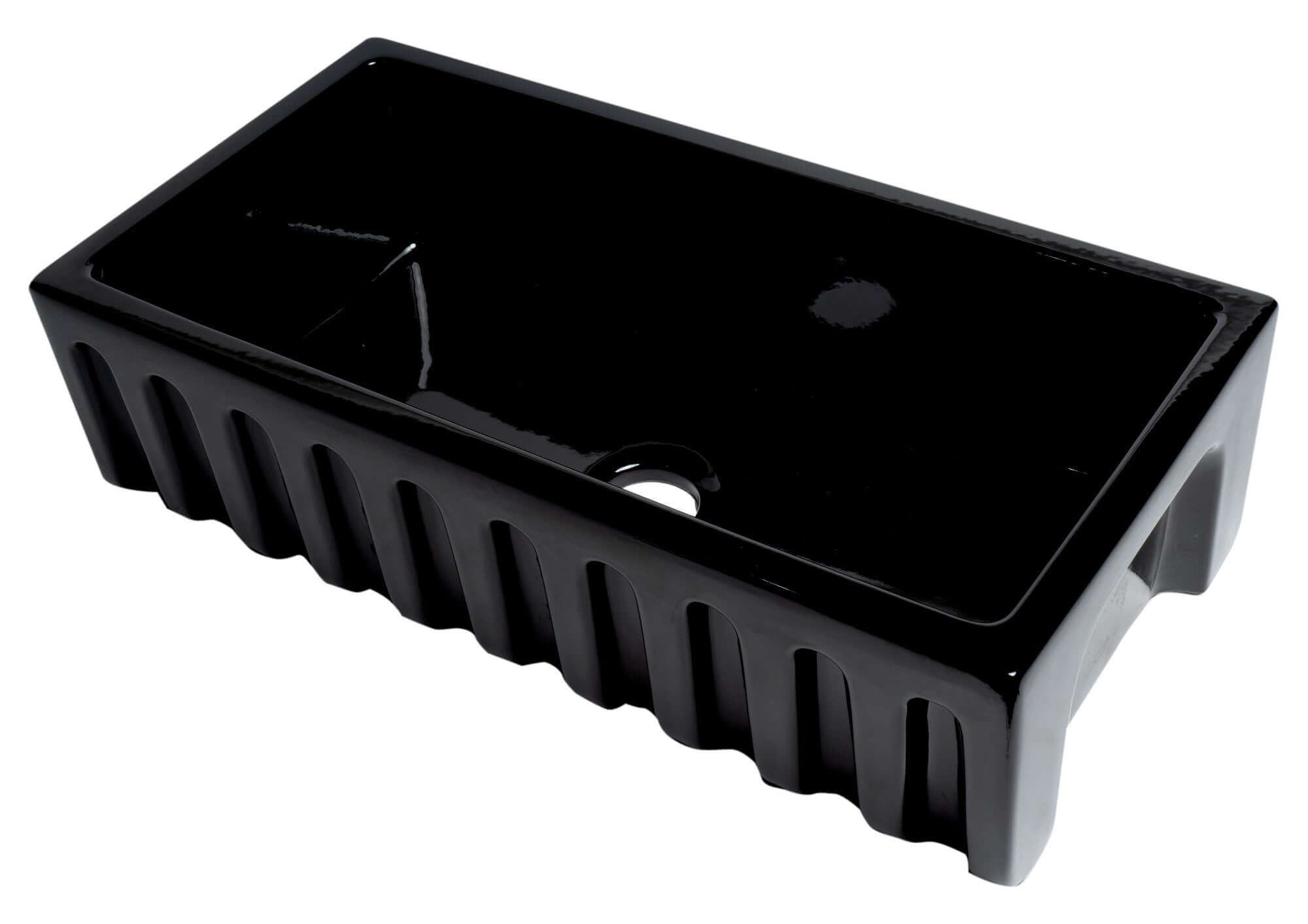 Alternate Image for ALFI 36" Single Bowl Fireclay Farmhouse Kitchen Sink, Black Gloss, Reversible, AB3618HS-BG