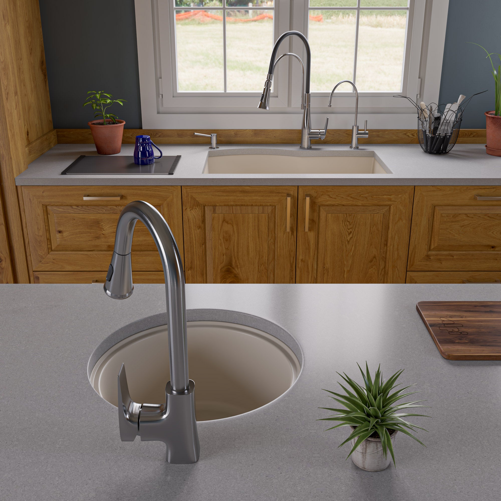 Alternate Image for ALFI Biscuit 17" Undermount Round Granite Composite Kitchen Prep Sink, AB1717UM-B