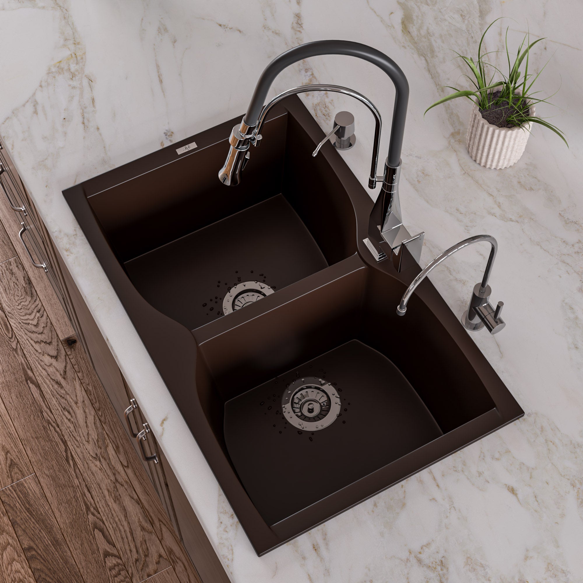 Alternate Image for ALFI brand AB3220DI-C Chocolate 32" Drop-In Double Bowl Granite Composite Kitchen Sink