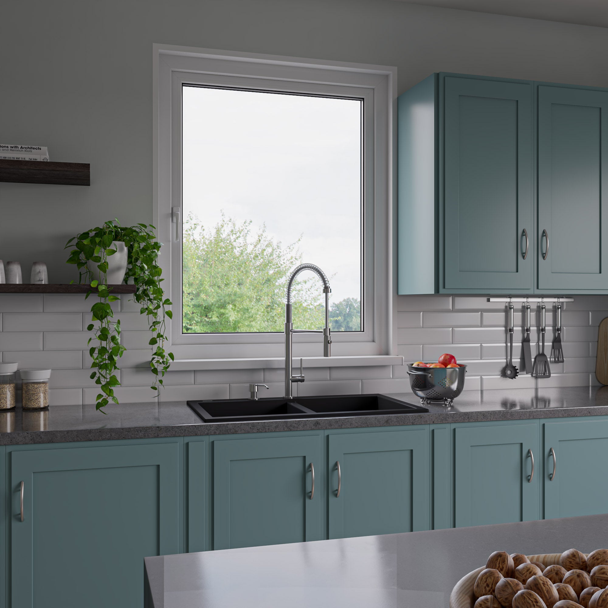 Alternate Image for ALFI Black 34" Drop-In Double Bowl Granite Composite Kitchen Sink, AB3420DI-BLA