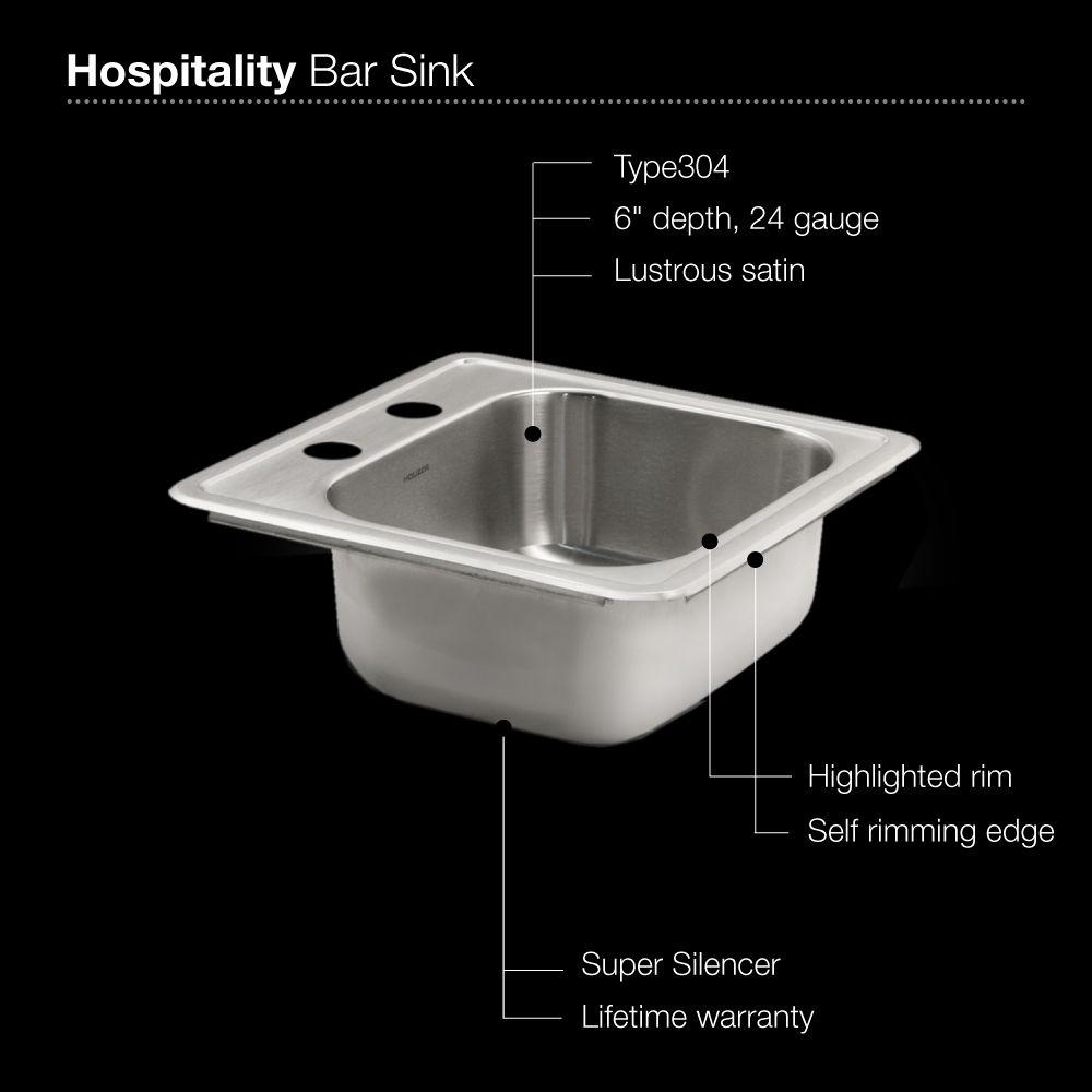 Alternate Image for Houzer 15" Stainless Steel Topmount Bar/Prep Sink, 1515-6BS-1
