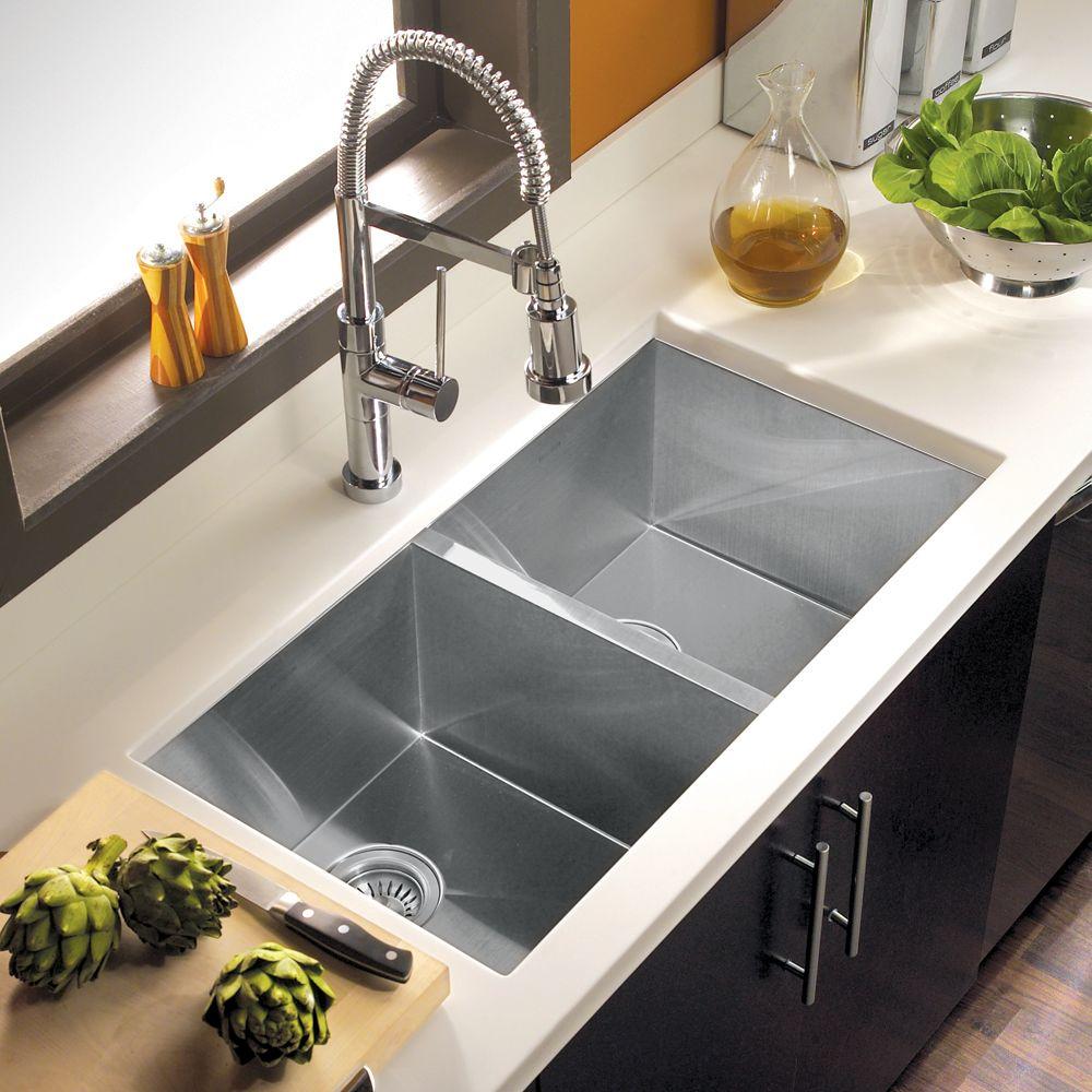 Houzer 33" Stainless Steel Undermount Zero Radius Double Bowl Kitchen Sink, CTD-3350 - The Sink Boutique