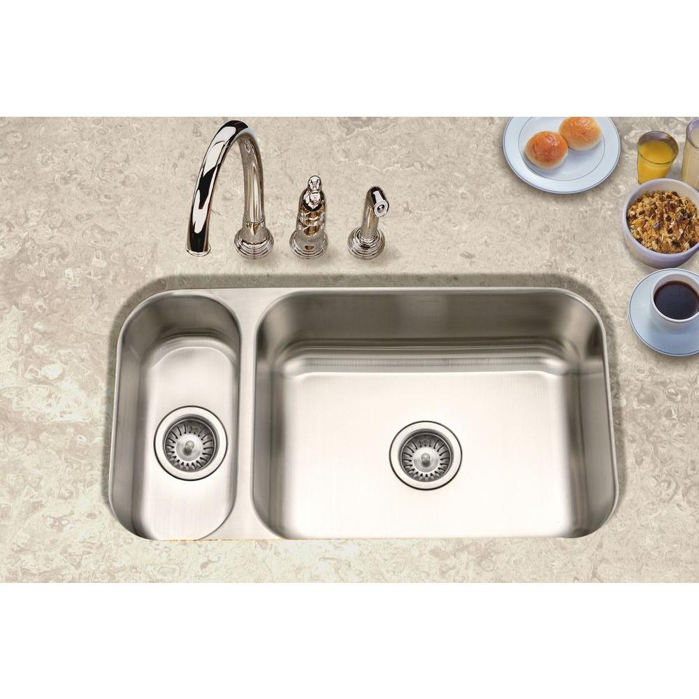 Alternate Image for Houzer 32" Stainless Steel Undermount Double Bowl Kitchen Sink, 20 Gauge, Reversible, EHD-3118-1