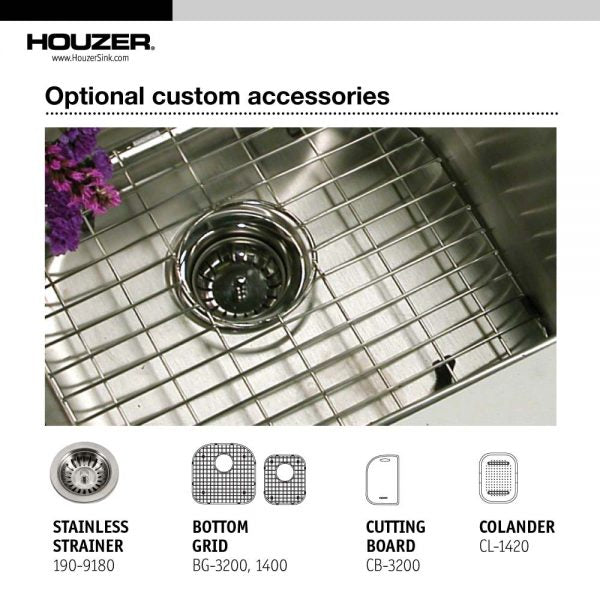Alternate Image for Houzer 32" Stainless Steel Undermount 70/30 Double Bowl Kitchen Sink, 18 Gauge, STC-2200SL-1