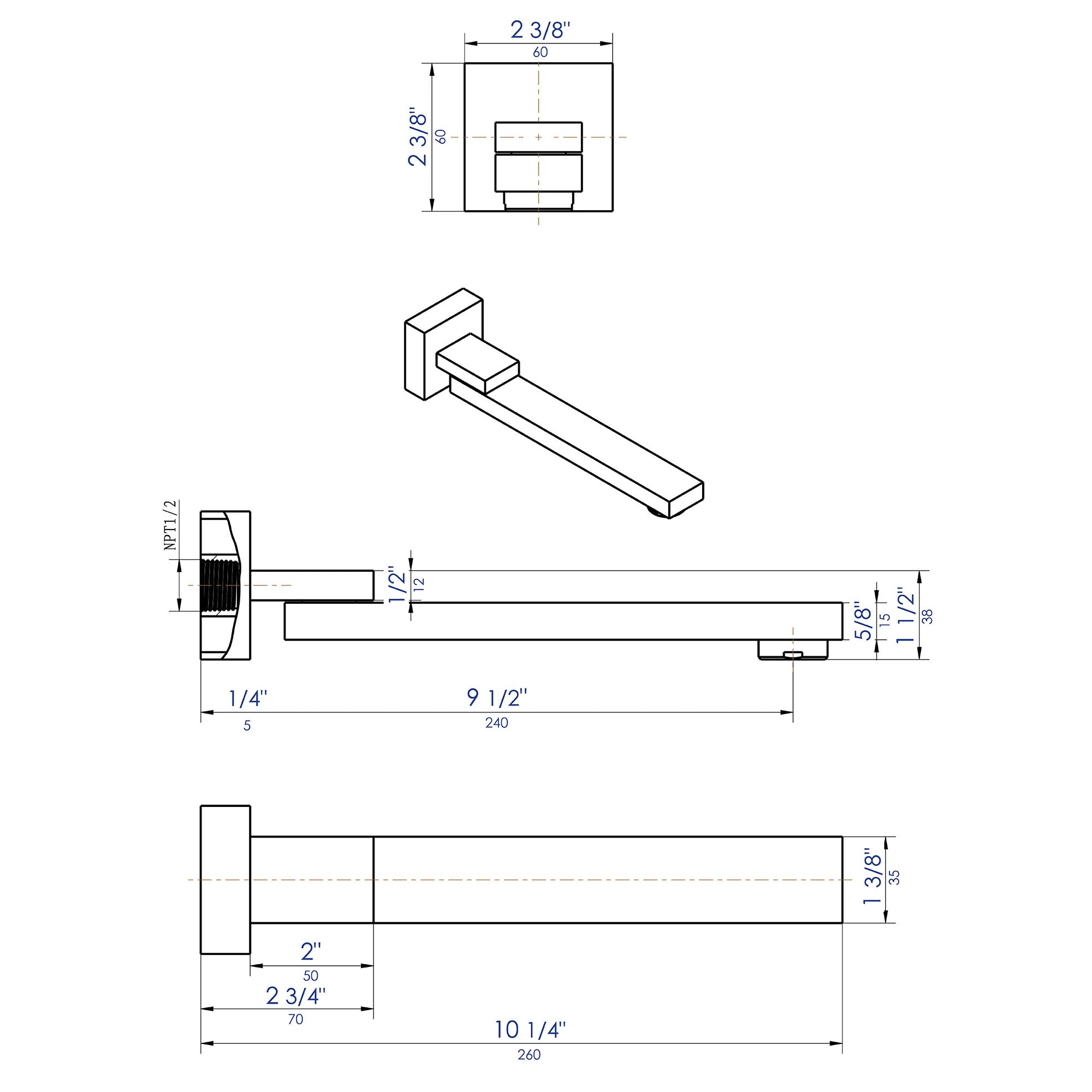 ALFI brand AB7701-PC Polished Chrome Square Foldable Tub Spout - The Sink Boutique