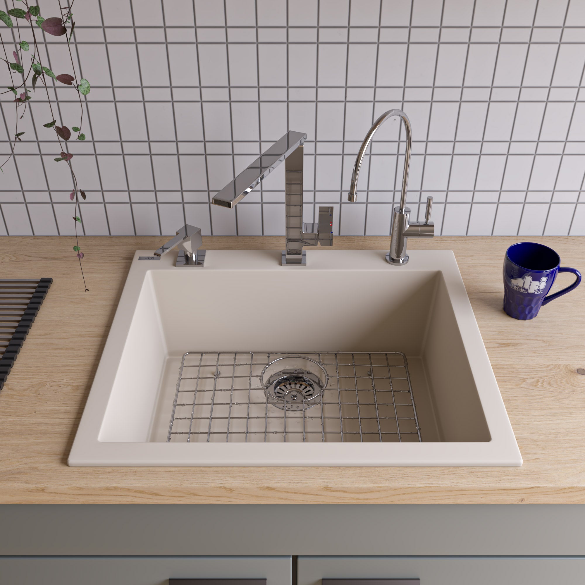 Alternate Image for ALFI Biscuit 24" Drop-In Single Bowl Granite Composite Kitchen Sink, AB2420DI-B