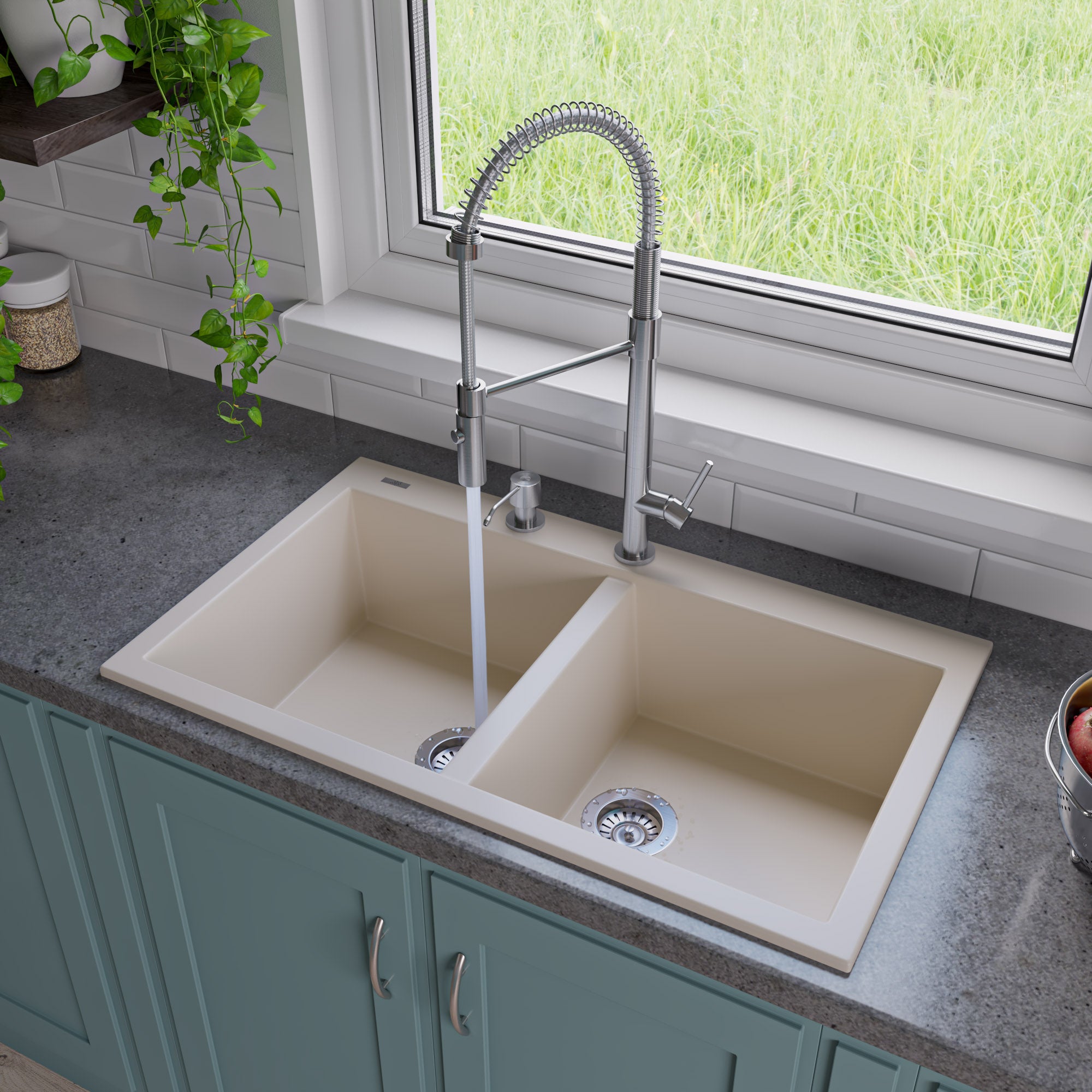 Alternate Image for ALFI Biscuit 34" Drop-In Double Bowl Granite Composite Kitchen Sink, AB3420DI-B