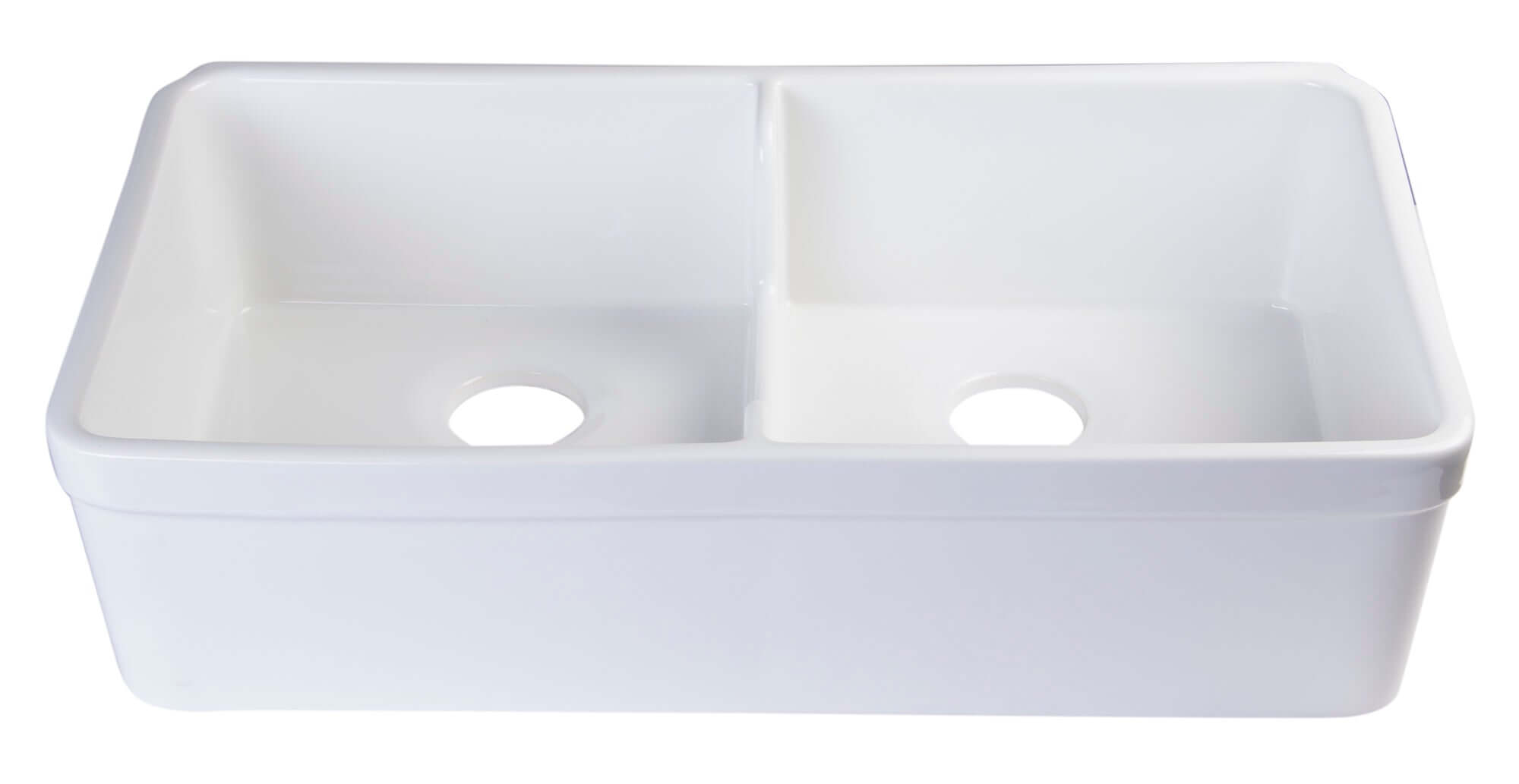 Alternate Image for ALFI 32" Short Wall Double Bowl Fireclay Farmhouse Apron Sink, White, AB5123-W