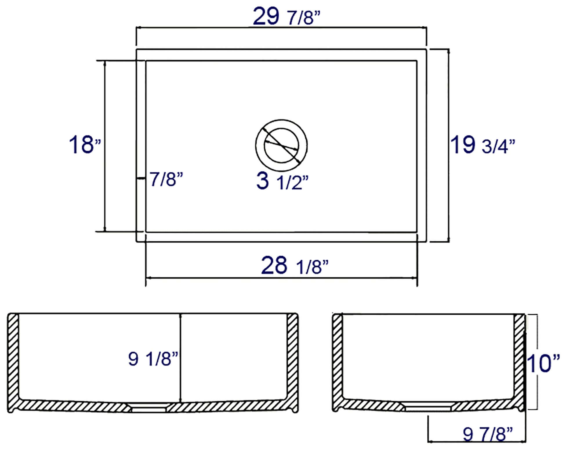 Alternate Image for ALFI 30" Contemporary Smooth Fireclay Farmhouse Apron Sink, White, AB510-W